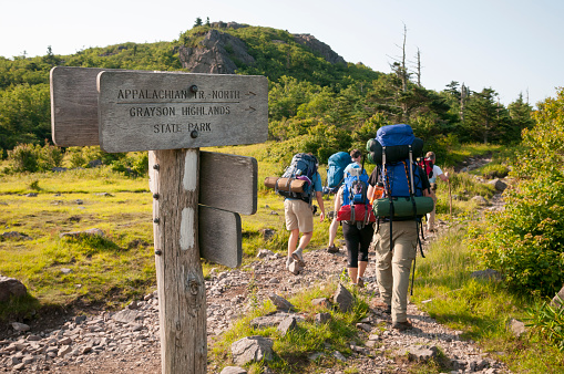 A group of friends begin a three-day hike on the Appalachian Trail, starting in Grayson Highlands State Park at Elk Garden, on Highway 600. The first night will be spent near Mount Rogers.