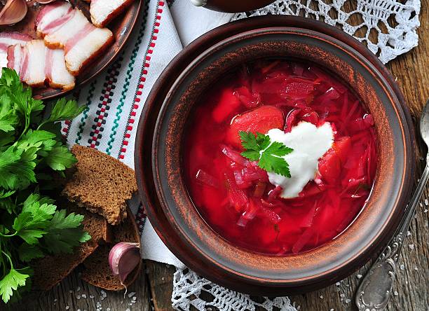istock Dinner, Ukrainian soup from vegetables Borsch 499810510