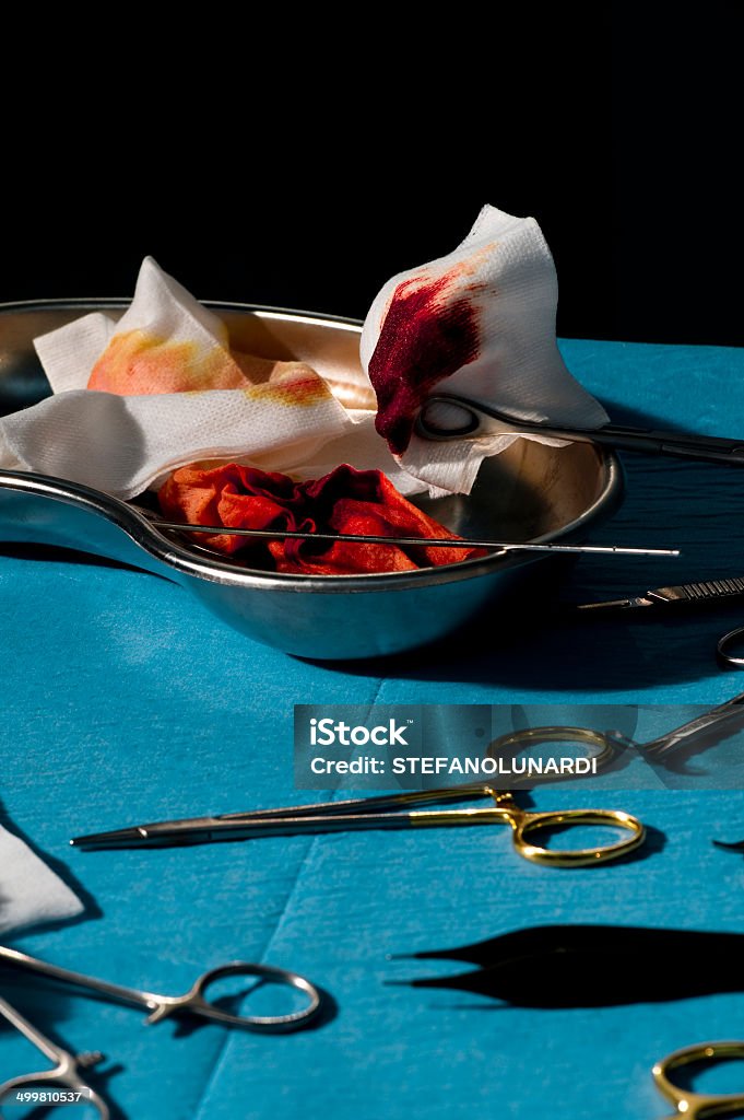 Surgery Tools With Blood 30-39 Years Stock Photo