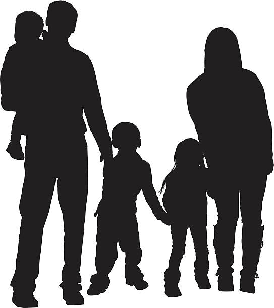 Couple standing with their baby Couple standing with their babyhttp://www.twodozendesign.info/i/1.png family silhouettes stock illustrations