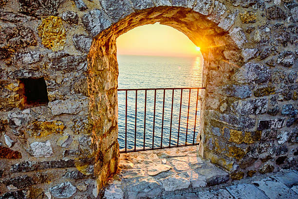 istock View on the sea from the fortress window 499813658