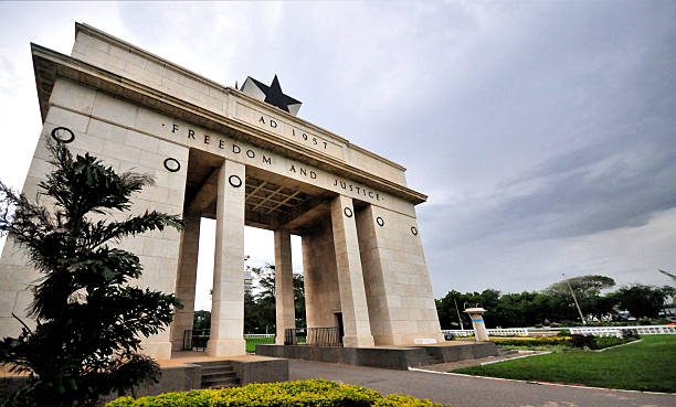 Ghana, Accra, Independence Arch Accra, Ghana: Independence Arch / Black Star Gate - located on Black Star Square, aka Independence Square - Triumphal arch celebrating Ghana's independence - wide angle lens image - photo by M.Torres ghana photos stock pictures, royalty-free photos & images