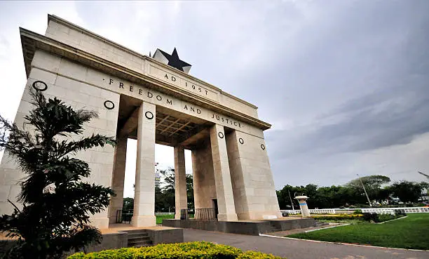 Accra, Ghana: Independence Arch / Black Star Gate - located on Black Star Square, aka Independence Square - Triumphal arch celebrating Ghana's independence - wide angle lens image - photo by M.Torres
