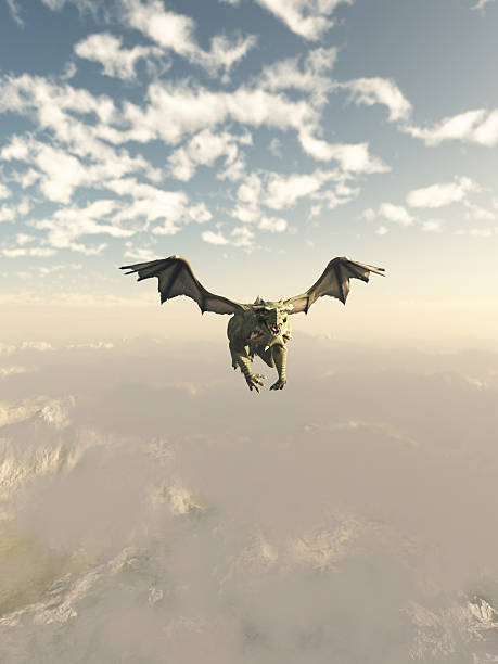 istock Green Dragon Flying over the Mountains 499840985