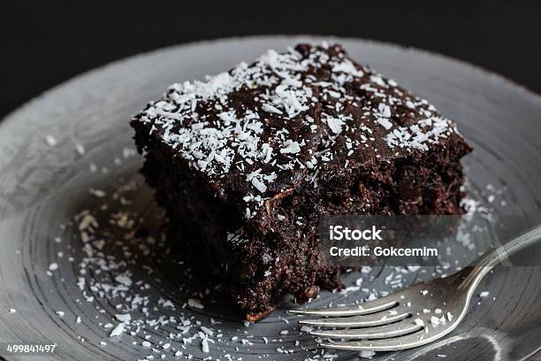 Chocolate Cake With Grated Coconut Stock Photo - Download Image Now - Chocolate Cake, Coconut, Black Background