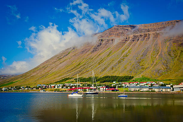 Beautiful Summer Icelandic Landscape with Fjord, Isafjordur, Iceland stock photo
