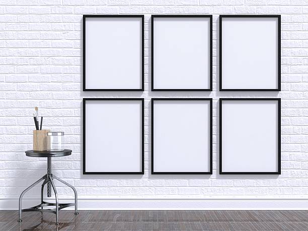 istock Mock up photo frame with table, floor and wall. 3D 499842422