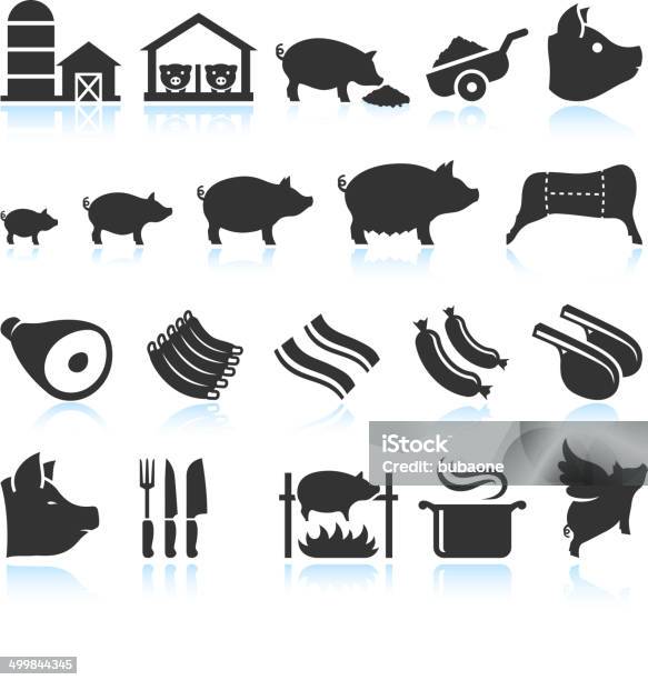 Farm Pig Live Cycle And Food Preparation Set Stock Illustration - Download Image Now - Pig, Feeding, Barbecue - Meal