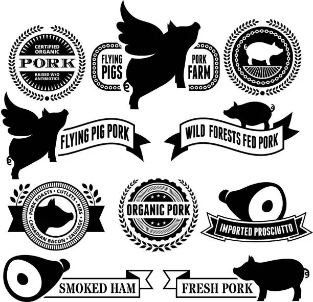 Vector illustration of Natural Organic Pork Badges & Banners