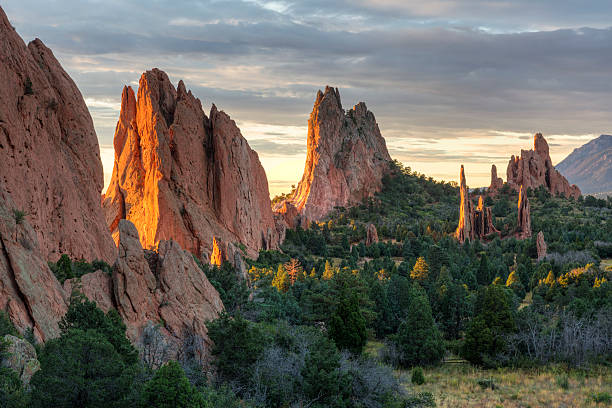 golden luz en el restaurante garden of the gods - garden of the gods fotografías e imágenes de stock