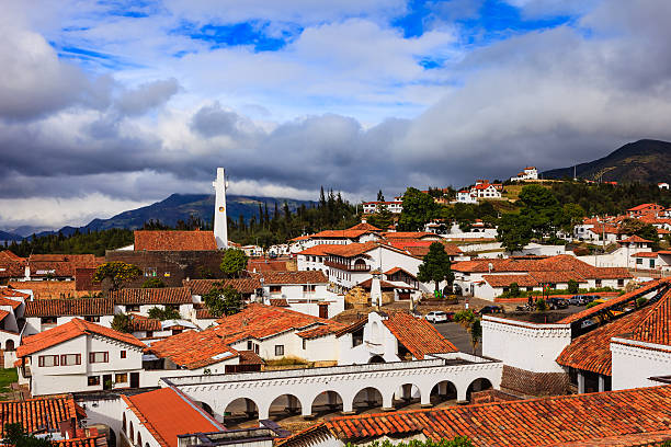 Guatavita, Colombia; Spanish Colonial style architecture on the Andes Mountains. stock photo
