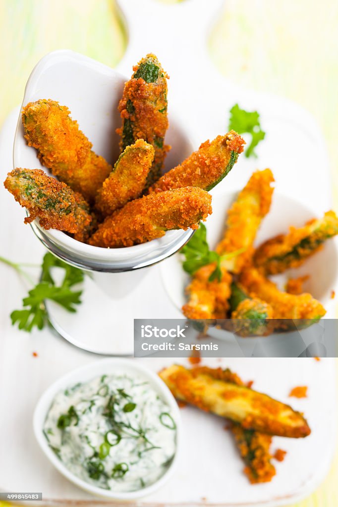 Zucchini Fries Zucchini Fries with parmesan and sauce Appetizer Stock Photo