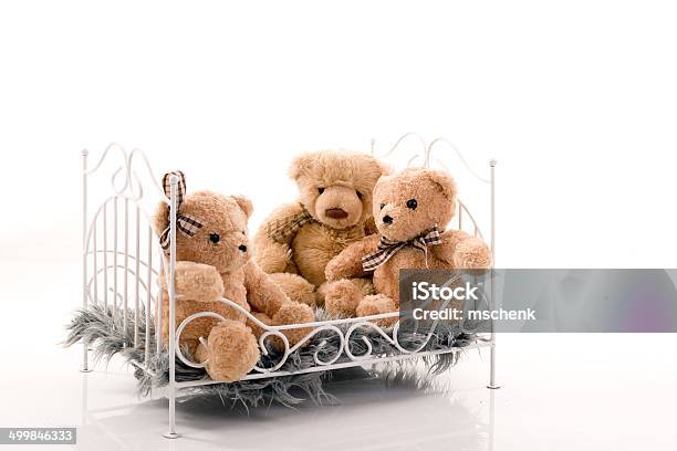 Teddy Bears In The Bed Stock Photo - Download Image Now - Bed - Furniture, Beige, Horizontal