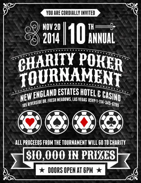 Vector illustration of Poker Charity Tournament Poster on Black Background