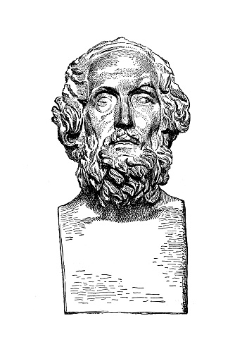 19th-century illustration of Homer, the author of the Iliad and the Odyssey. Original artwork published in 