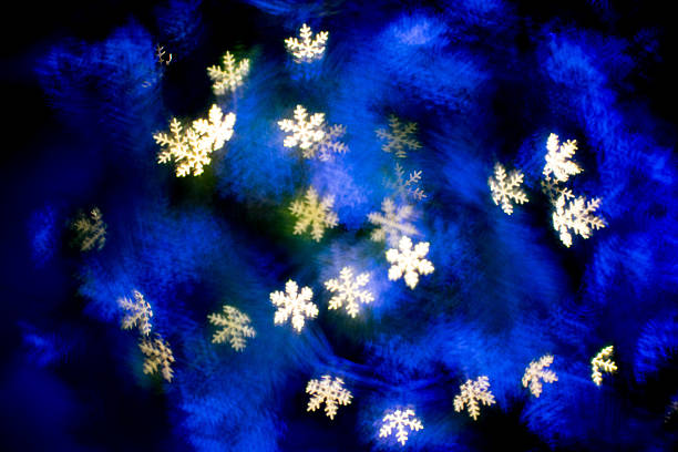 istock Yellow and blue snowflake bokehs at night. 499850812