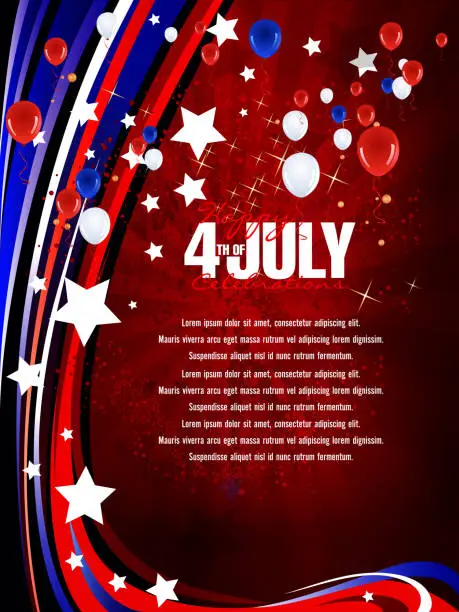 Vector illustration of Patriotic July 4th Celebration Background with Grunge