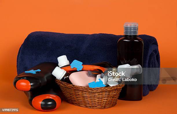 Big Terry Towel And Basket With Cosmetics Stock Photo - Download Image Now - Adult, Aftershave, Beauty Product