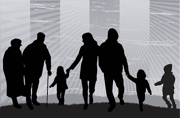 ilustrações, clipart, desenhos animados e ícones de silhuetas de família - grandparent grandfather granddaughter silhouette