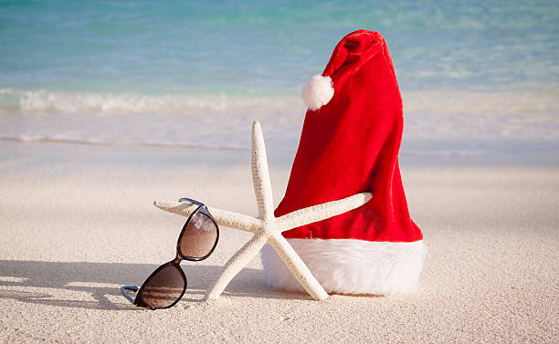 istock Beach Christmas Holidays with Santa Hat 499874892
