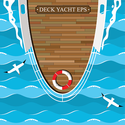 The deck boat in the blue sea in vector grapfics.