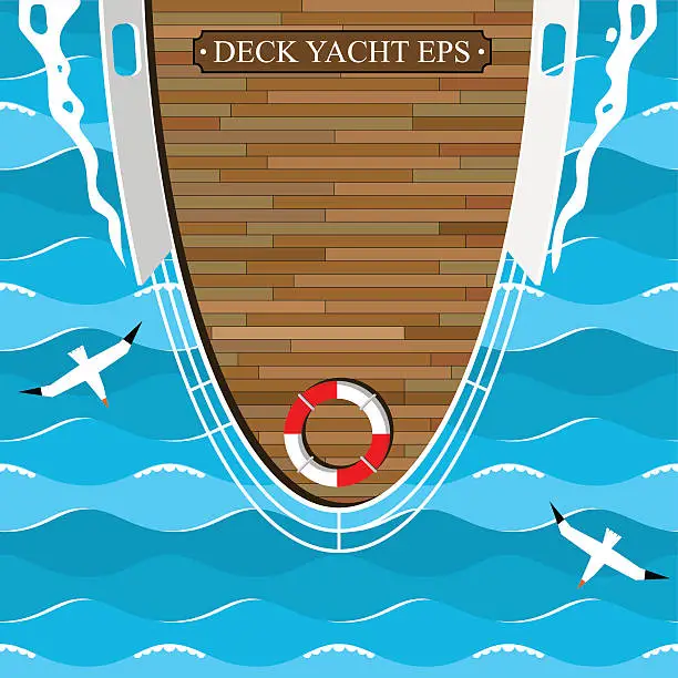 Vector illustration of The deck boat in the blue sea.