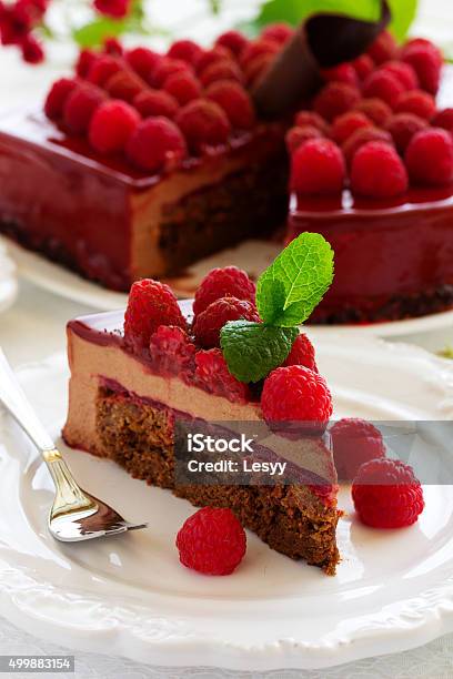 Chocolate Brownie Cake With Raspberries Stock Photo - Download Image Now - Baking, Berry Fruit, Brown