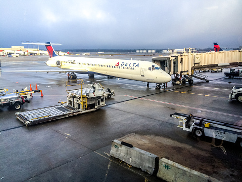 Atlanta, USA - December 29, 2014: Delta Airlines Airplane at Atlanta Airport, USA