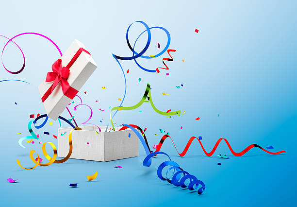 istock Ribbon And Confetti Popping Out From Gift Box 499885766