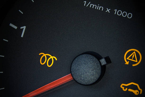Glow plugs light. Car dashboard in closeup stock photo