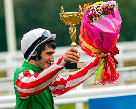 The Winner,jockeys Timur Guseinov an the race for the prize of the Russian Cup in Pyatigorsk, Caucasus, Russia.