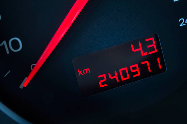 istock Car with a high mileage. Car dashboard in closeup 499886874