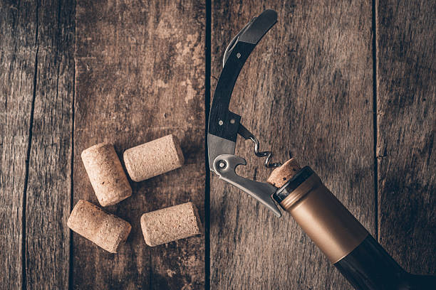istock Corkscrew and bottle of wine 499889502
