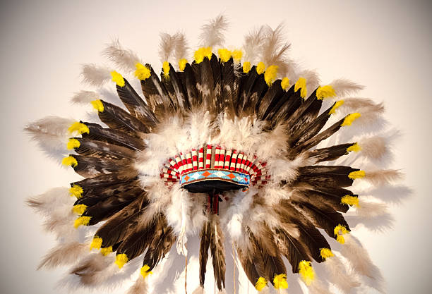 Indian Headdress An Indian headdress with eagle featheres and on a white background. headdress stock pictures, royalty-free photos & images