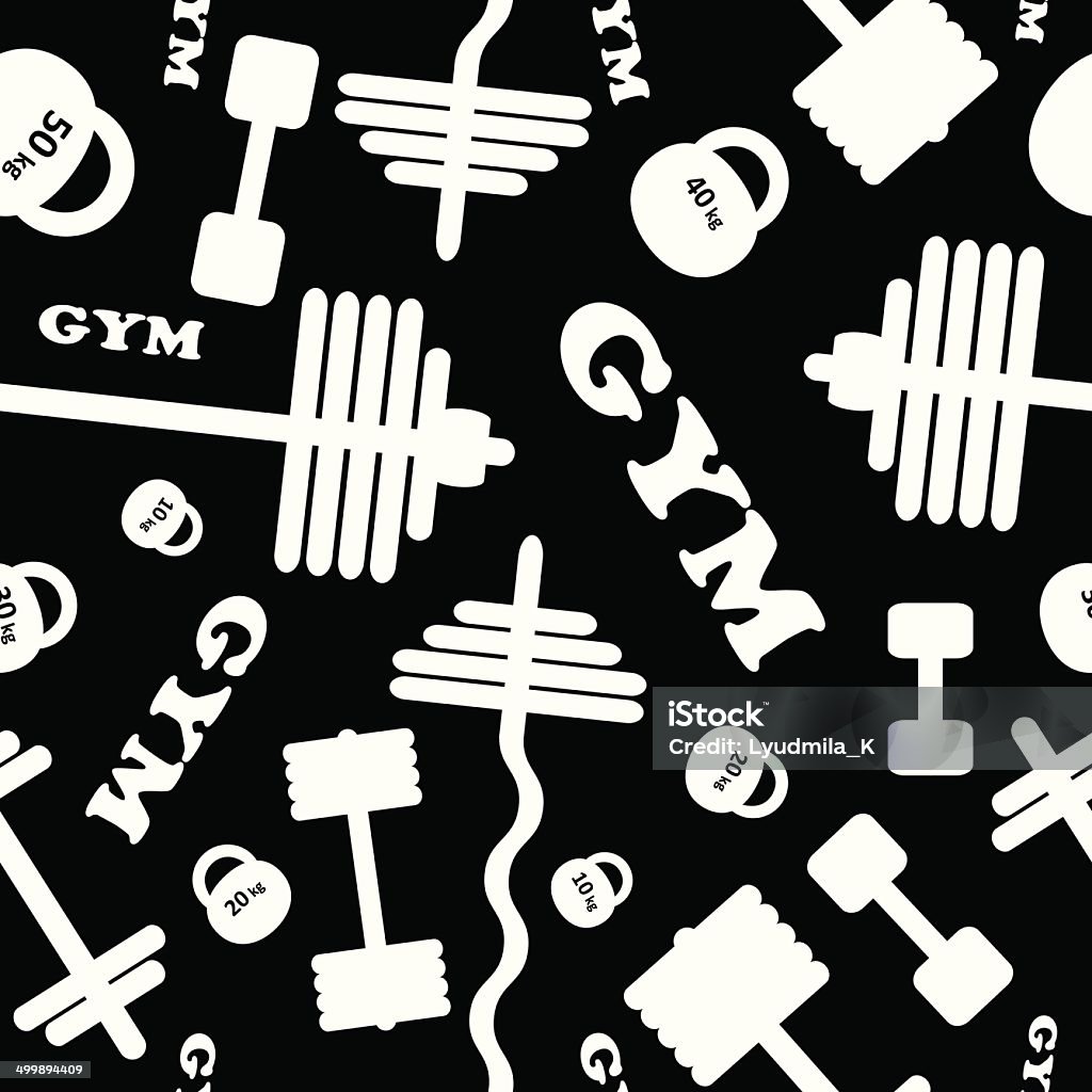 Gym. Seamless vector pattern. Fitness healthy lifestyle pattern background with dumbbell barbell weights gym. Abstract stock vector