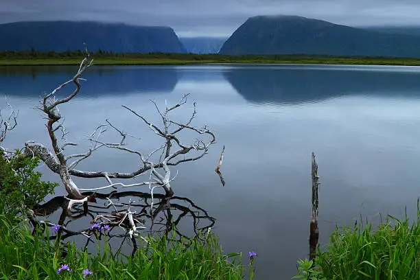 Beautiful lake with mountain backdrop