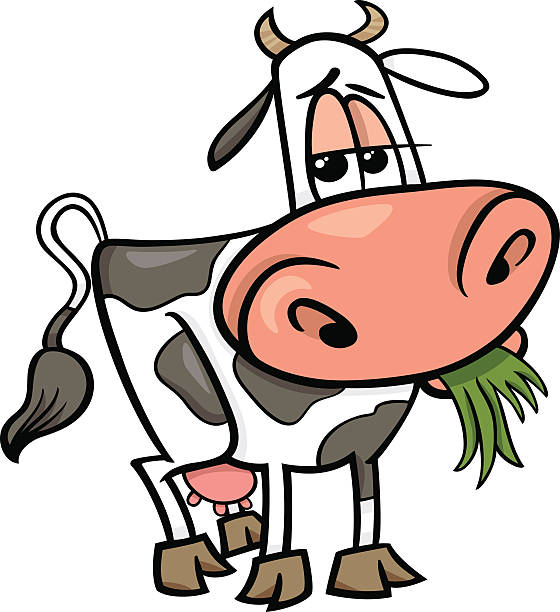 Cow Farm Animal Cartoon Illustration Stock Illustration - Download Image  Now - Cow, Eating, Grass - iStock