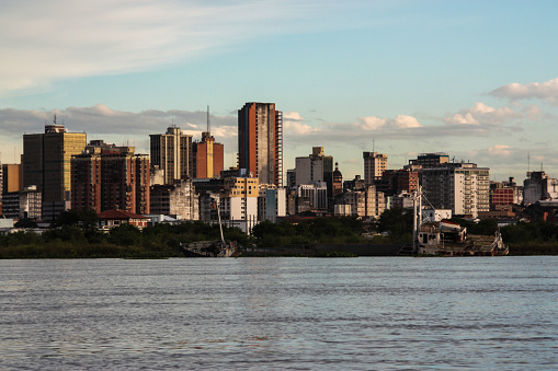 A view of the city of Asuncion, capital of Paraguay, from the Rio Paraguay.