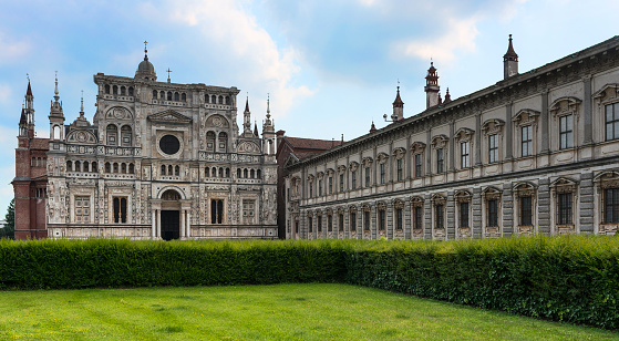 Certosa di Pavia (Lombardy, Italy), facade of the church o the historic abbey