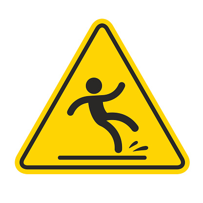 Wet Floor sign, yellow triangle with falling man in modern rounded style. Isolated vector illustration.