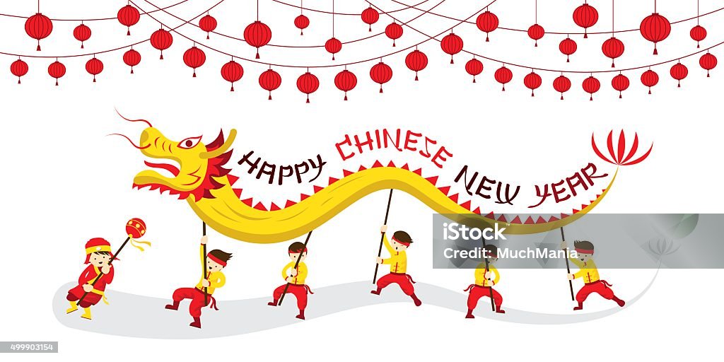 Chinese New Year, Dragon Dancing Traditional Celebration, China 2015 stock vector