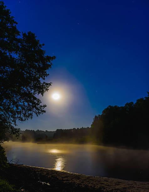 night landscape nature river view with haze