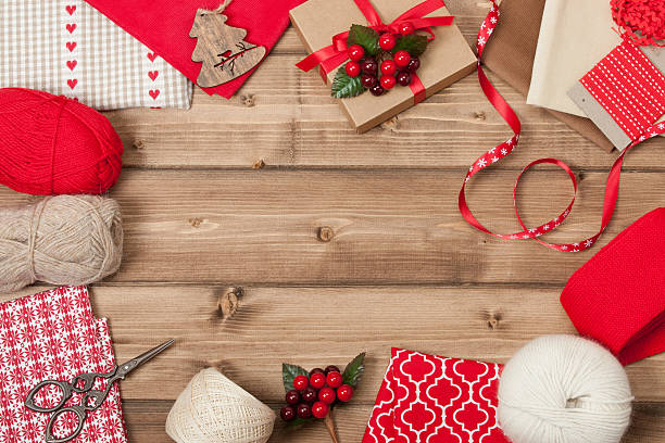 istock Christmas Background. Knitting And Sewing Kit. Natural Wool Yarn 499909246