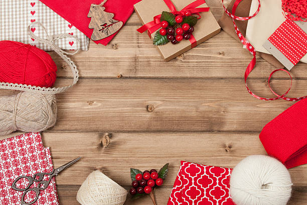istock Christmas Background. Knitting And Sewing Kit. Natural Wool Yarn 499909268