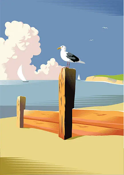 Vector illustration of Seaside beach scene