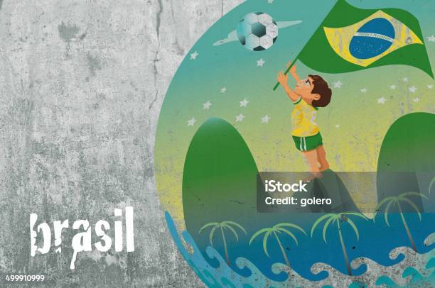 Graffiti Com Menino De Futebol Do Brasil - Arte vetorial de stock e mais imagens de Futebol - Futebol, Grafite - Produto Artístico, 2014