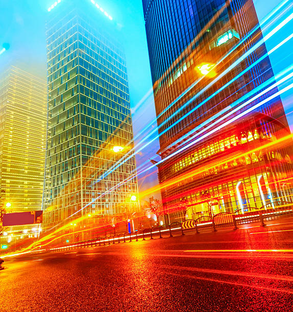 istock light trails on the modern building background in shanghai china 499911019