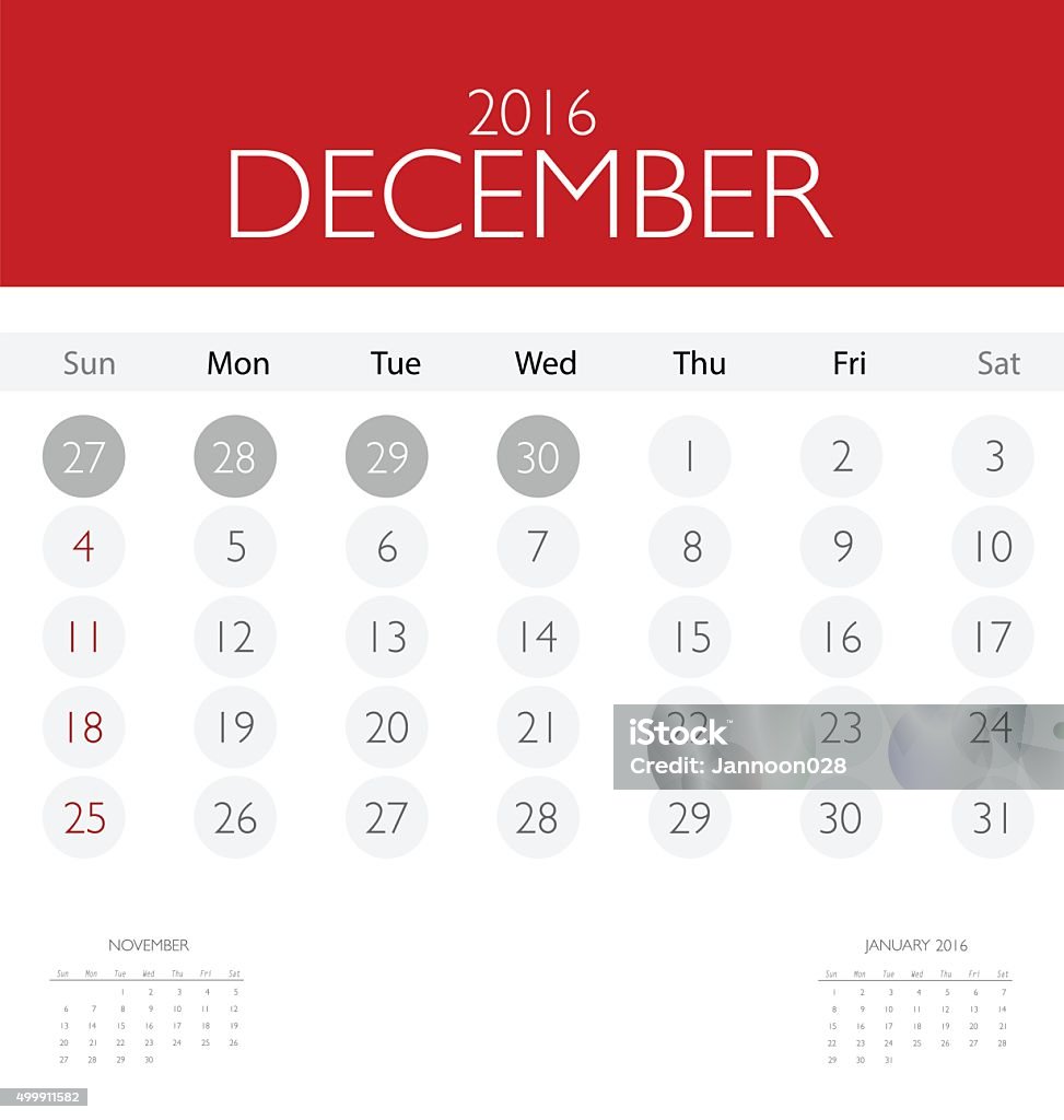 2016 Calendar Monthly Calendar Template For December Stock Illustration 2016 Calendar Monthly Calendar Template For December Stock Illustration