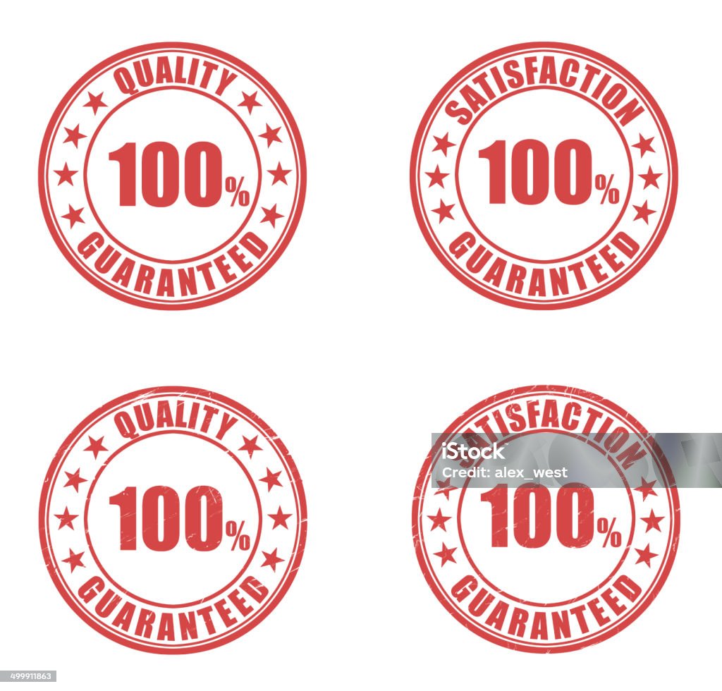 Guarantee Rubber Stamps Two Rubber Stamp. Satisfaction  100% Guaranteed and Quality 100% Guaranteed. Both with distressed versions. 100 Percent Stock Photo