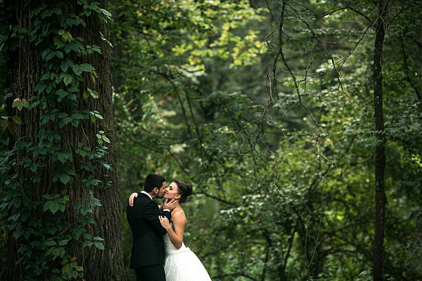 istock Beautiful wedding couple posing 499922828